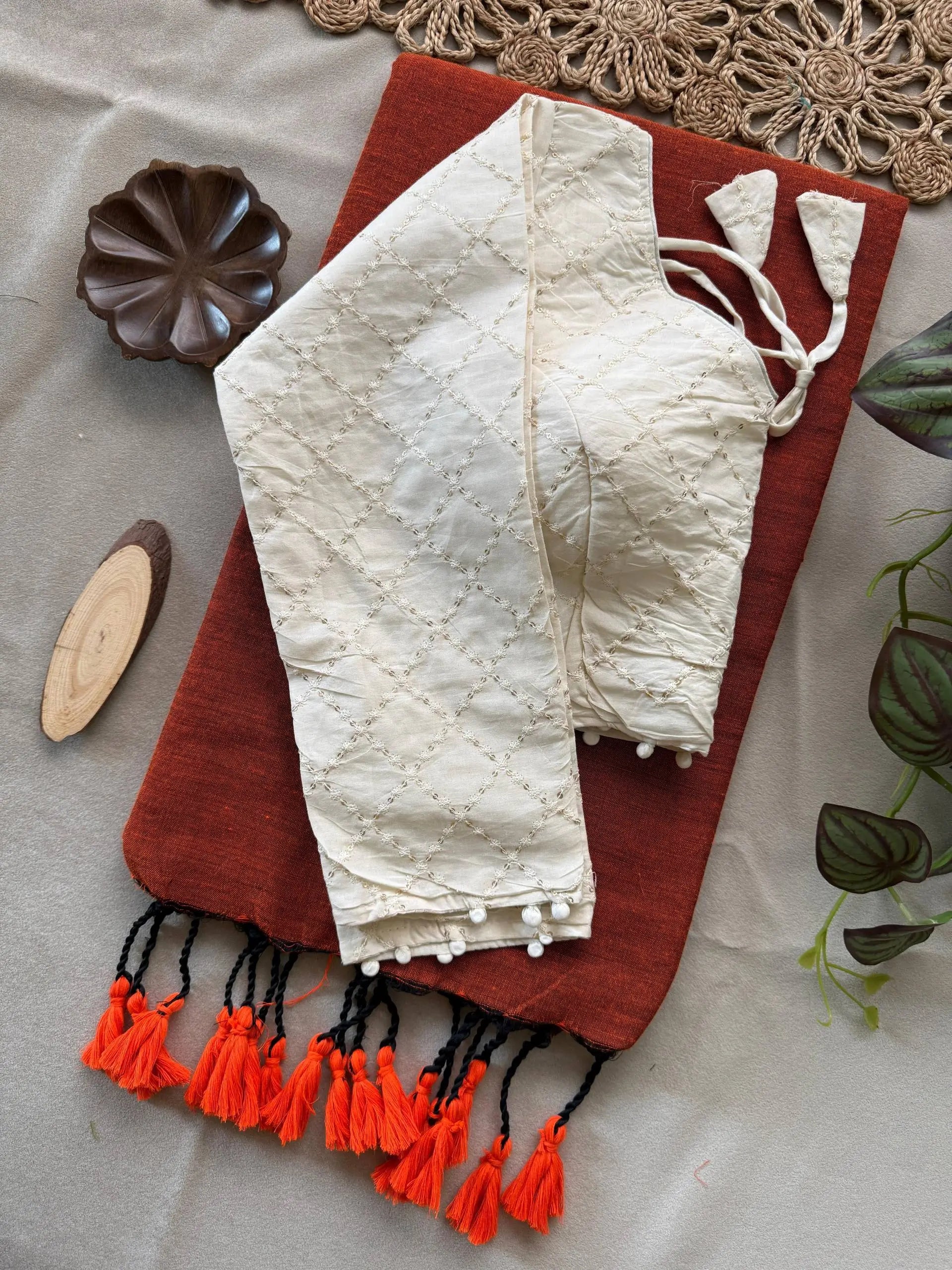 Khadi Cotton Saree with Embroidered Aura Cotton Blouse