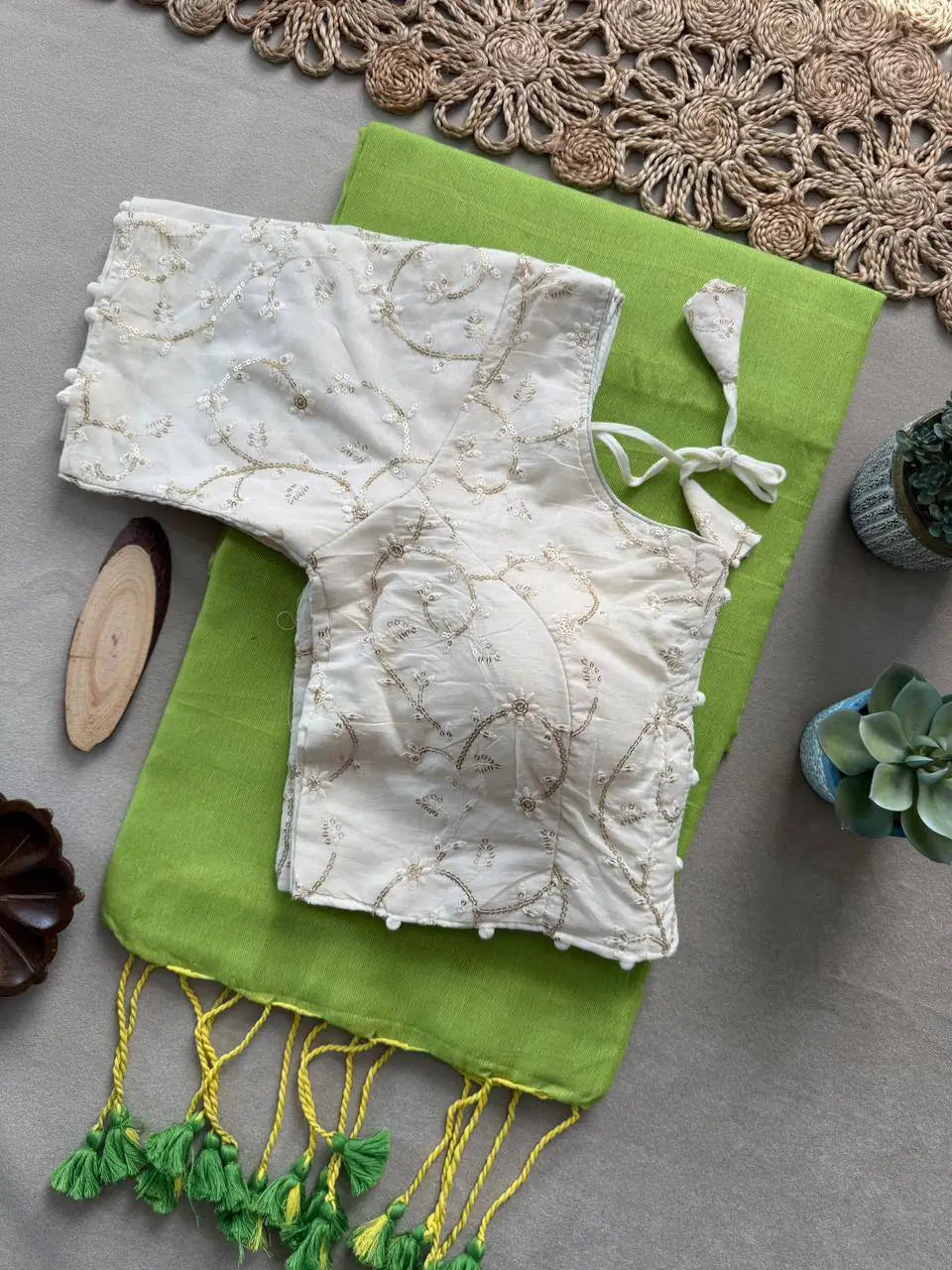 Khadi Cotton Saree with Embroidered Aura Cotton Blouse