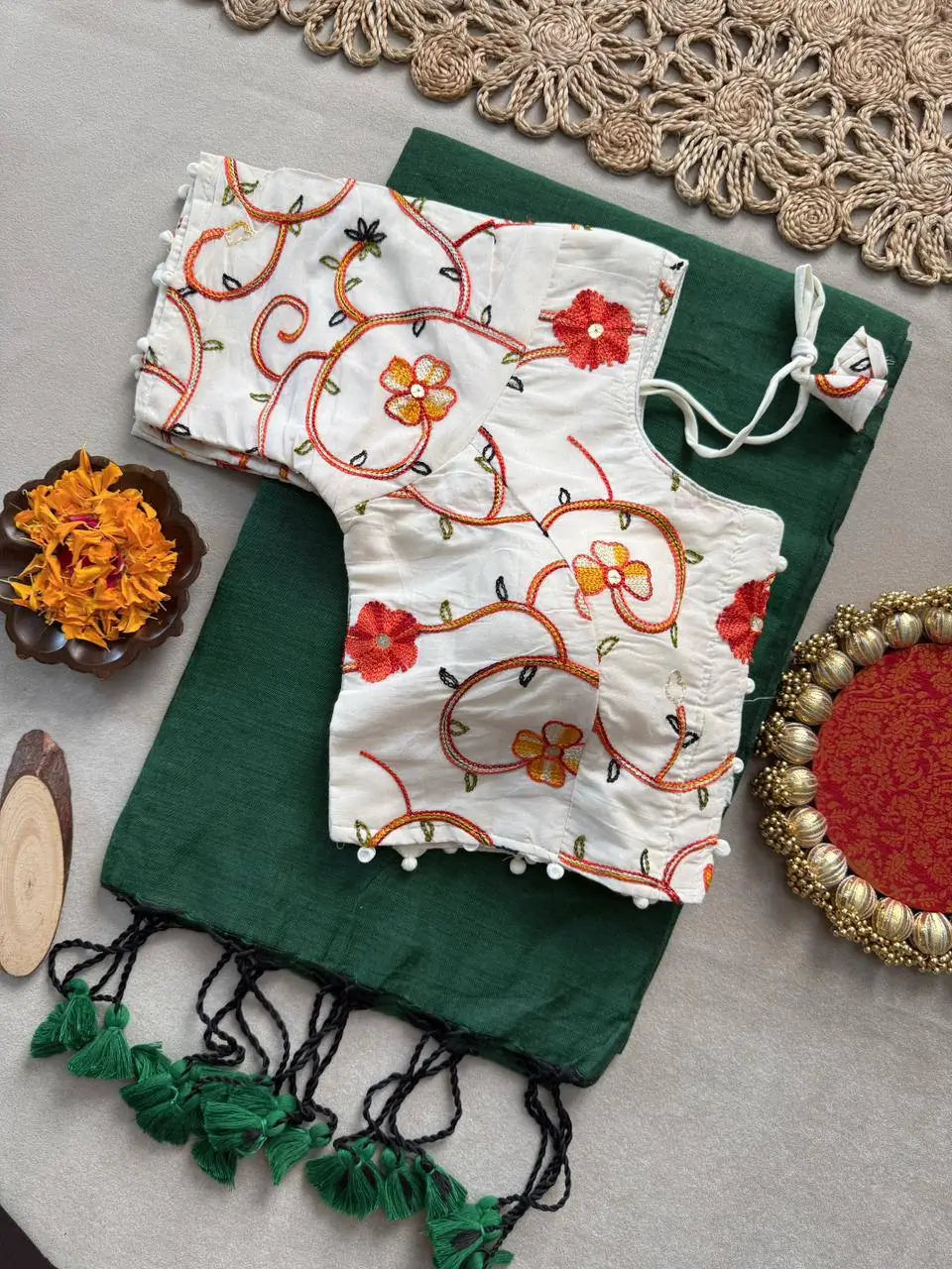 Khadi Cotton Saree with Embroidered Aura Cotton Blouse