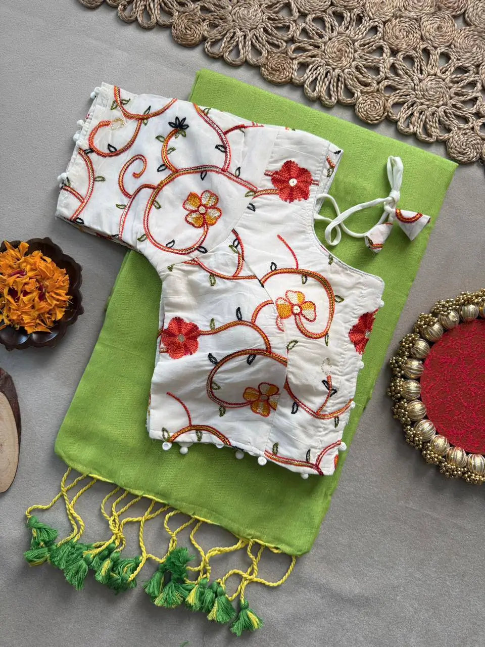 Khadi Cotton Saree with Embroidered Aura Cotton Blouse