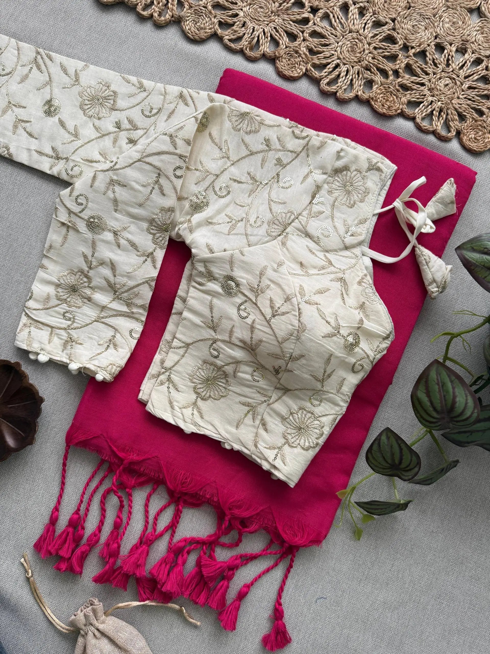 Khadi Cotton Saree with Embroidered Aura Cotton Blouse