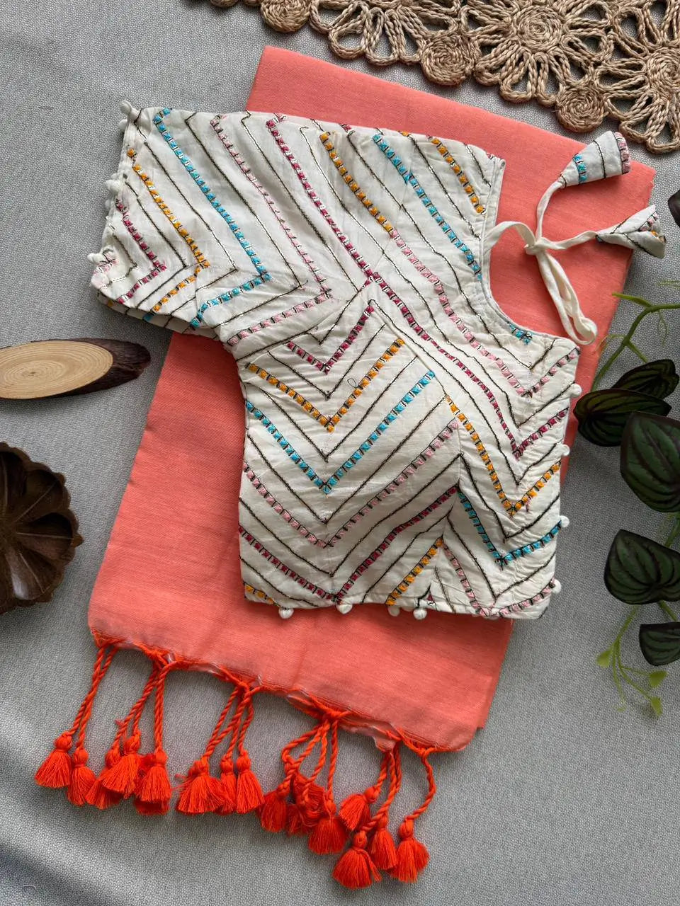 Khadi Cotton Saree with Embroidered Aura Cotton Blouse