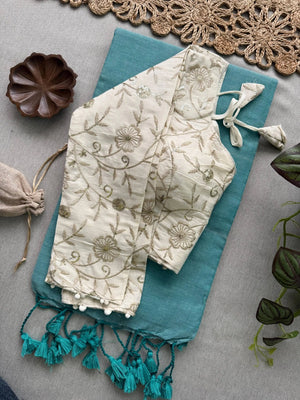 Khadi Cotton Saree with Embroidered Aura Cotton Blouse