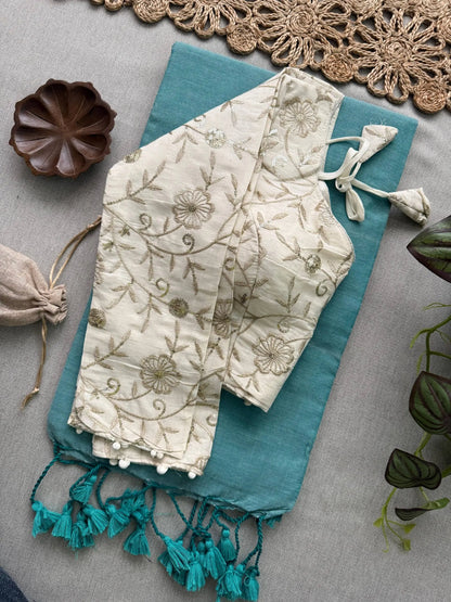 Khadi Cotton Saree with Embroidered Aura Cotton Blouse