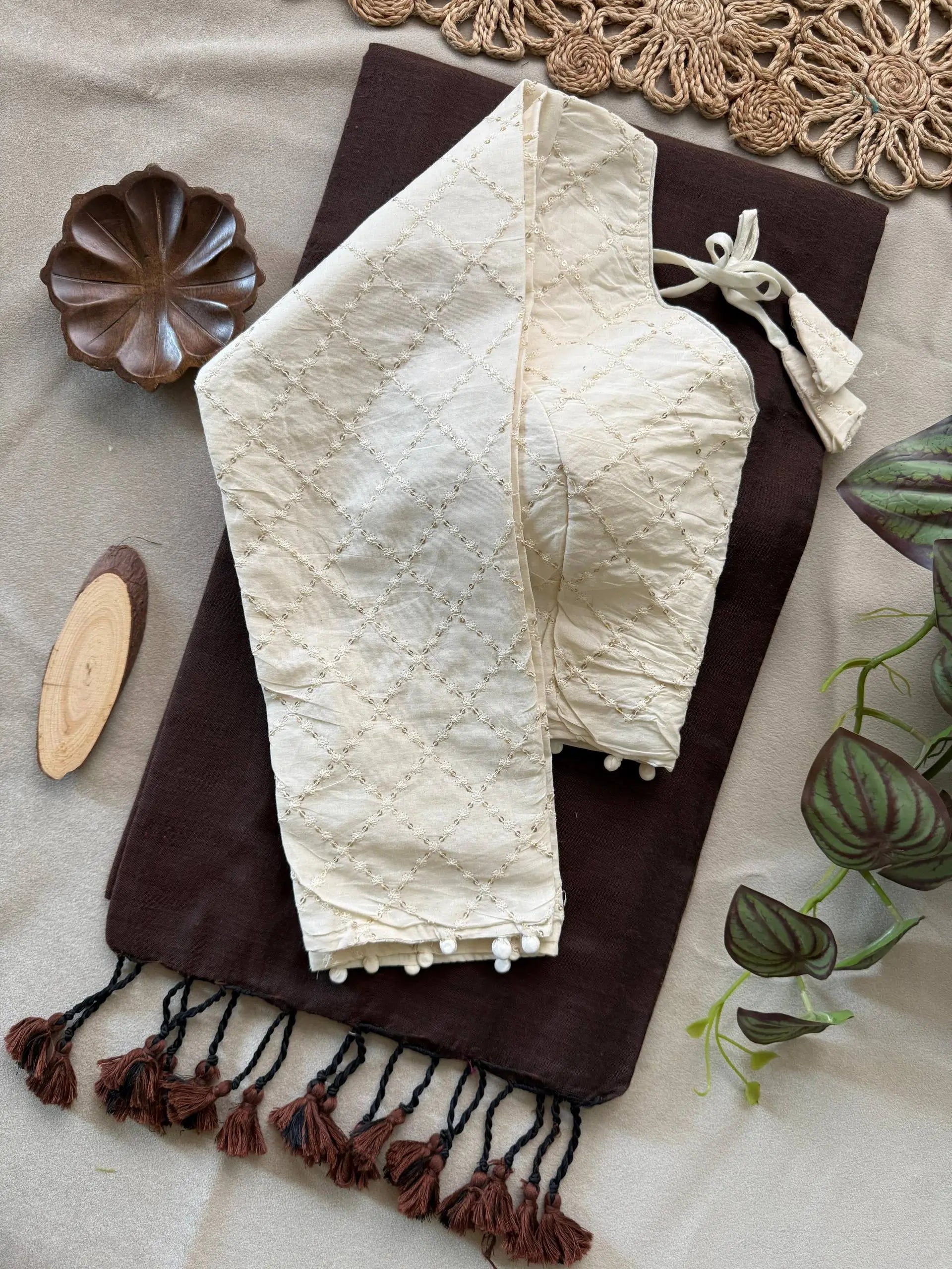 Khadi Cotton Saree with Embroidered Aura Cotton Blouse