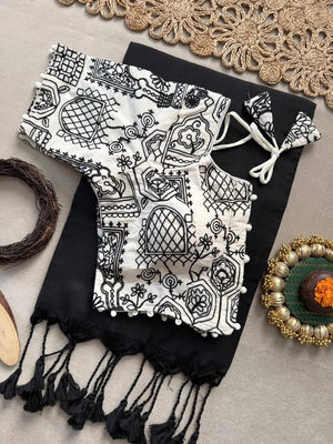 Khadi Cotton Saree with Embroidered Aura Cotton Blouse