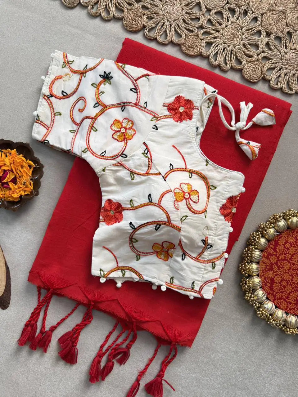 Khadi Cotton Saree with Embroidered Aura Cotton Blouse