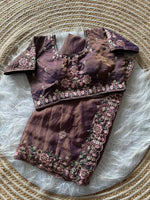 Khadi Moss Silk Embroidery Saree Set