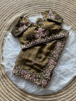 Khadi Moss Silk Embroidery Saree Set