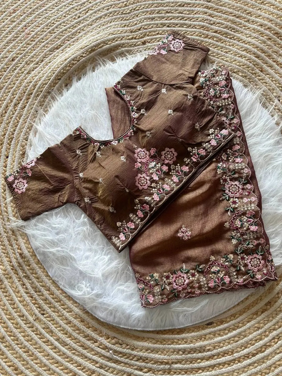 Khadi Moss Silk Embroidery Saree Set
