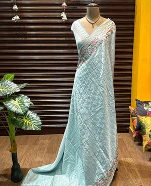 Kolam Silk Embroidered Saree Set