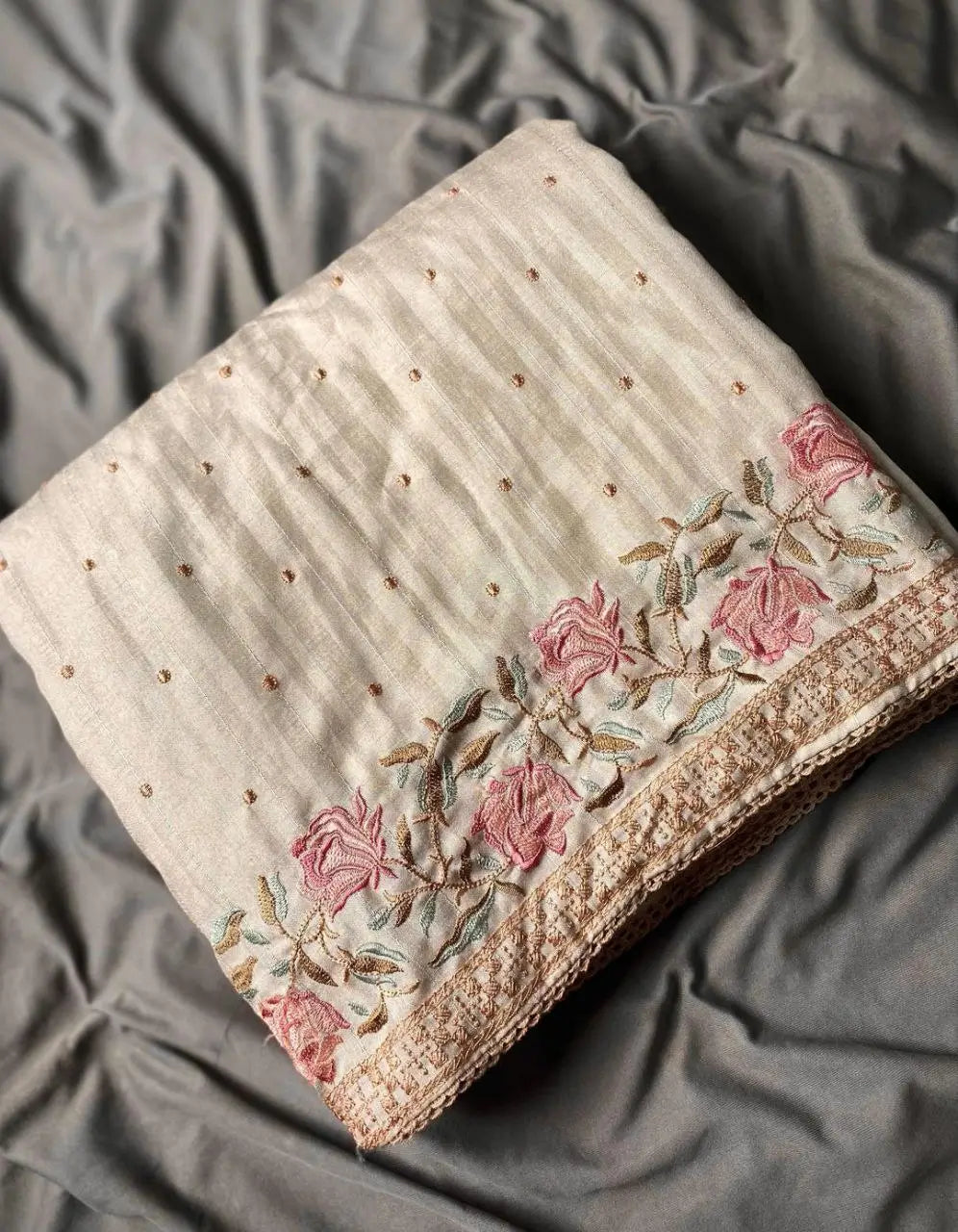 Kolam Silk Embroidered Saree Set