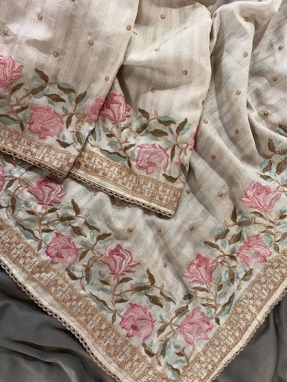 Kolam Silk Embroidered Saree Set