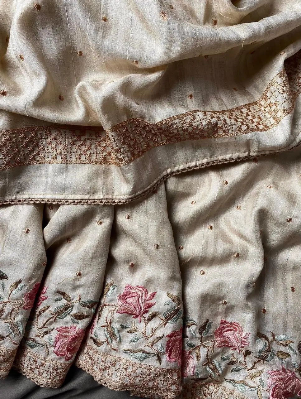 Kolam Silk Embroidered Saree Set