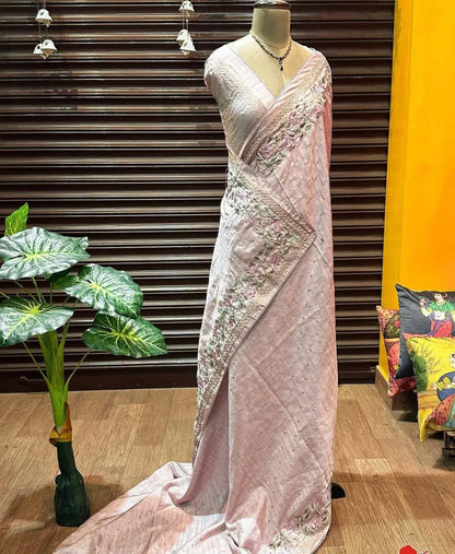 Kolam Silk Embroidered Saree Set