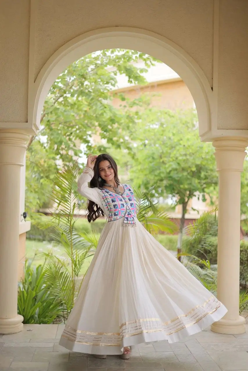 Kora Cotton Gota Jacket Anarkali