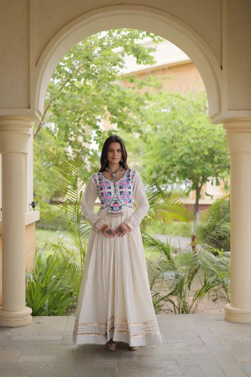 Kora Cotton Gota Jacket Anarkali