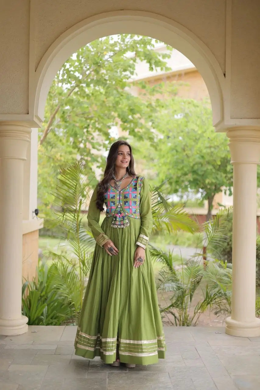 Kora Cotton Gota Jacket Anarkali