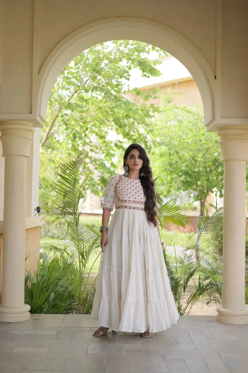 Kora Cotton Gota Patti Anarkali