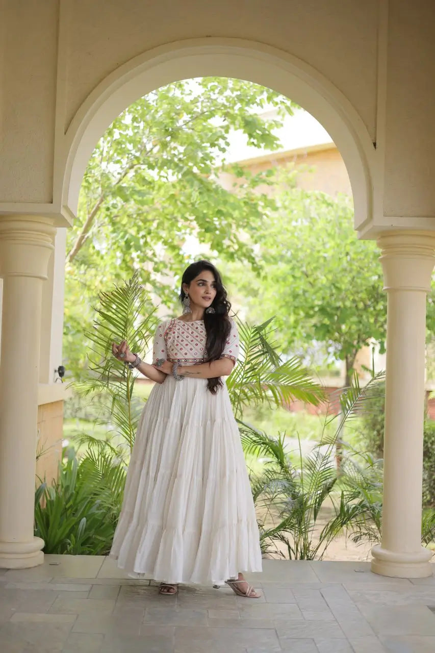 Kora Cotton Gota Patti Anarkali