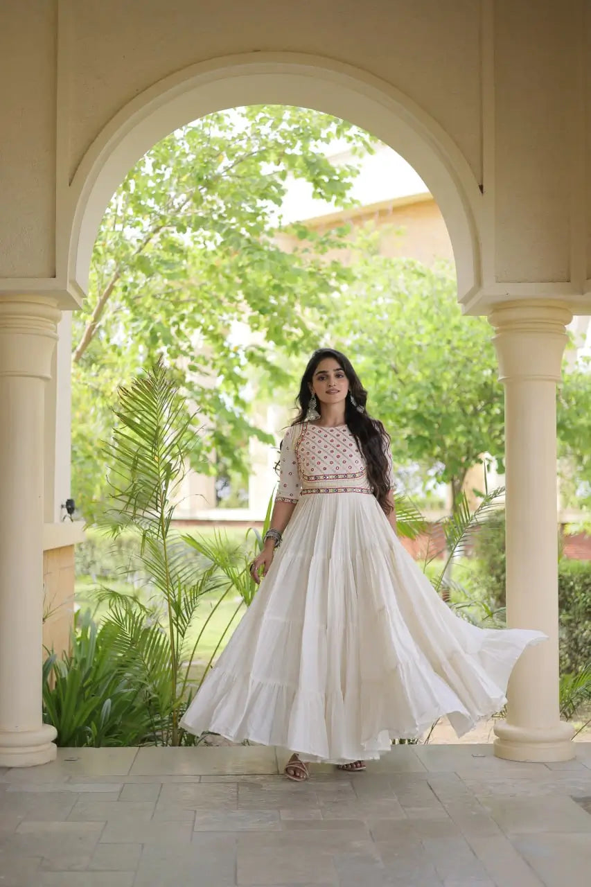 Kora Cotton Gota Patti Anarkali