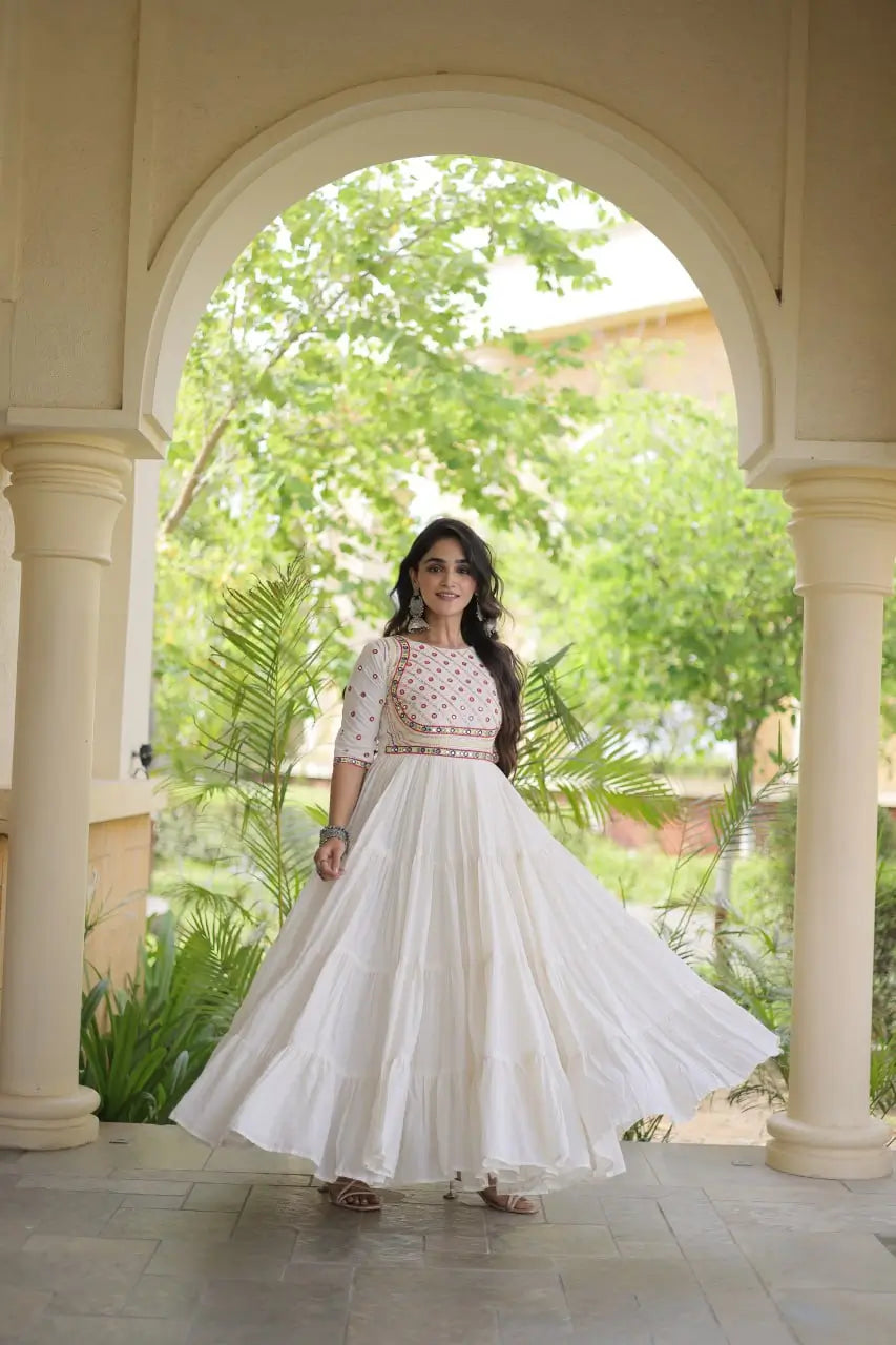 Kora Cotton Gota Patti Anarkali