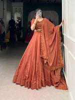 Korean Pure Tussar Embroidered Lehenga Set with Dupatta