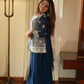 Midnight Blue Georgette Sequins Embroidered Kurti Palazzo Set for Wedding & Festive Wear