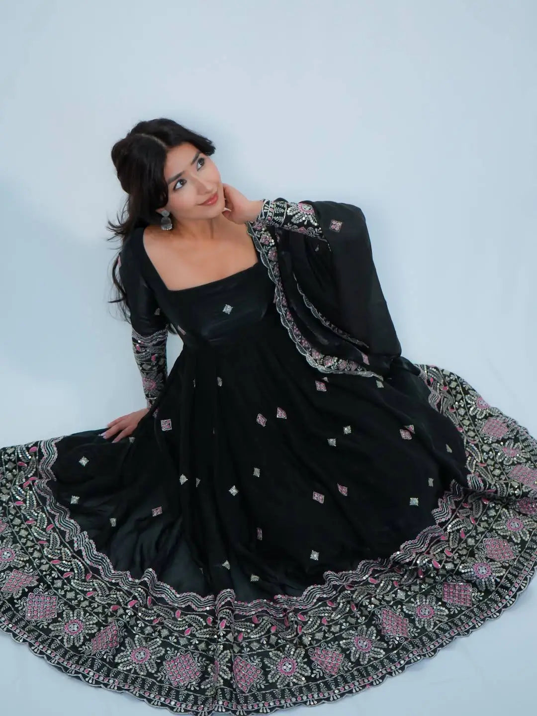 Lavender Sequin Border Anarkali Set