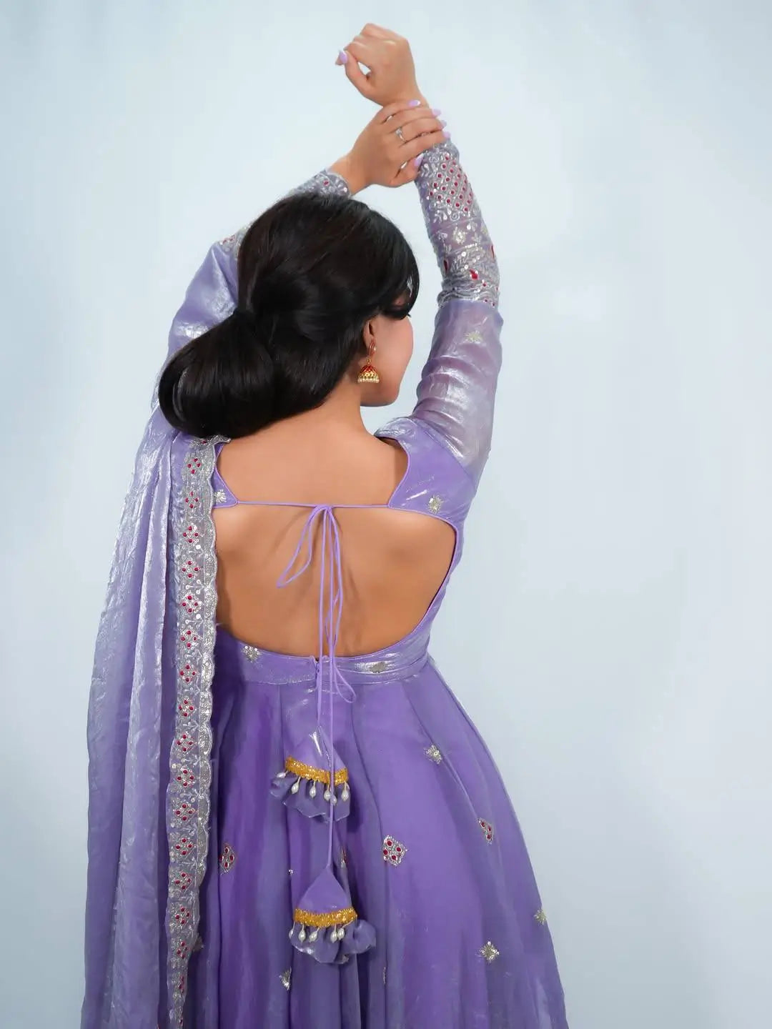 Lavender Sequin Border Anarkali Set