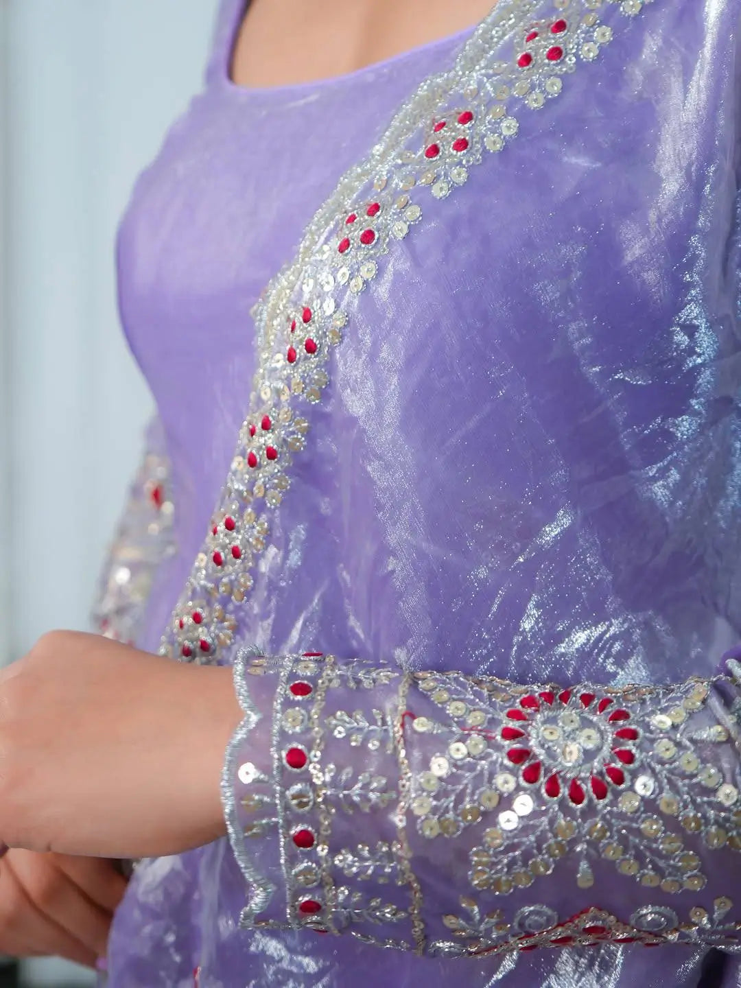 Lavender Sequin Border Anarkali Set