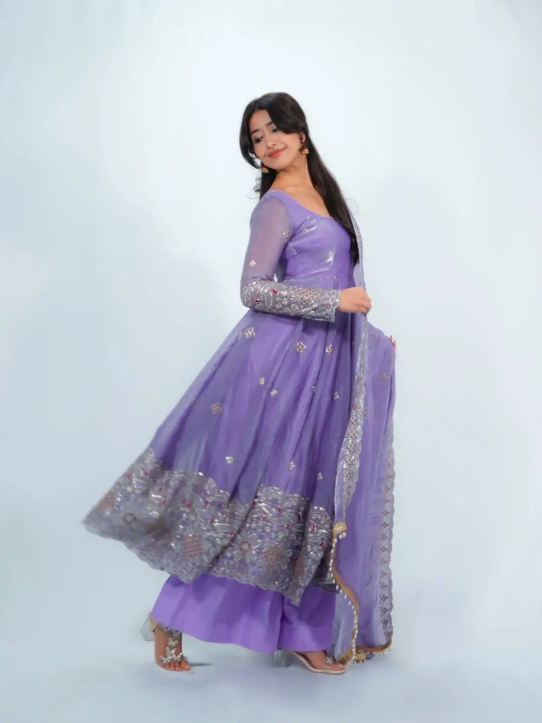 Lavender Sequin Border Anarkali Set