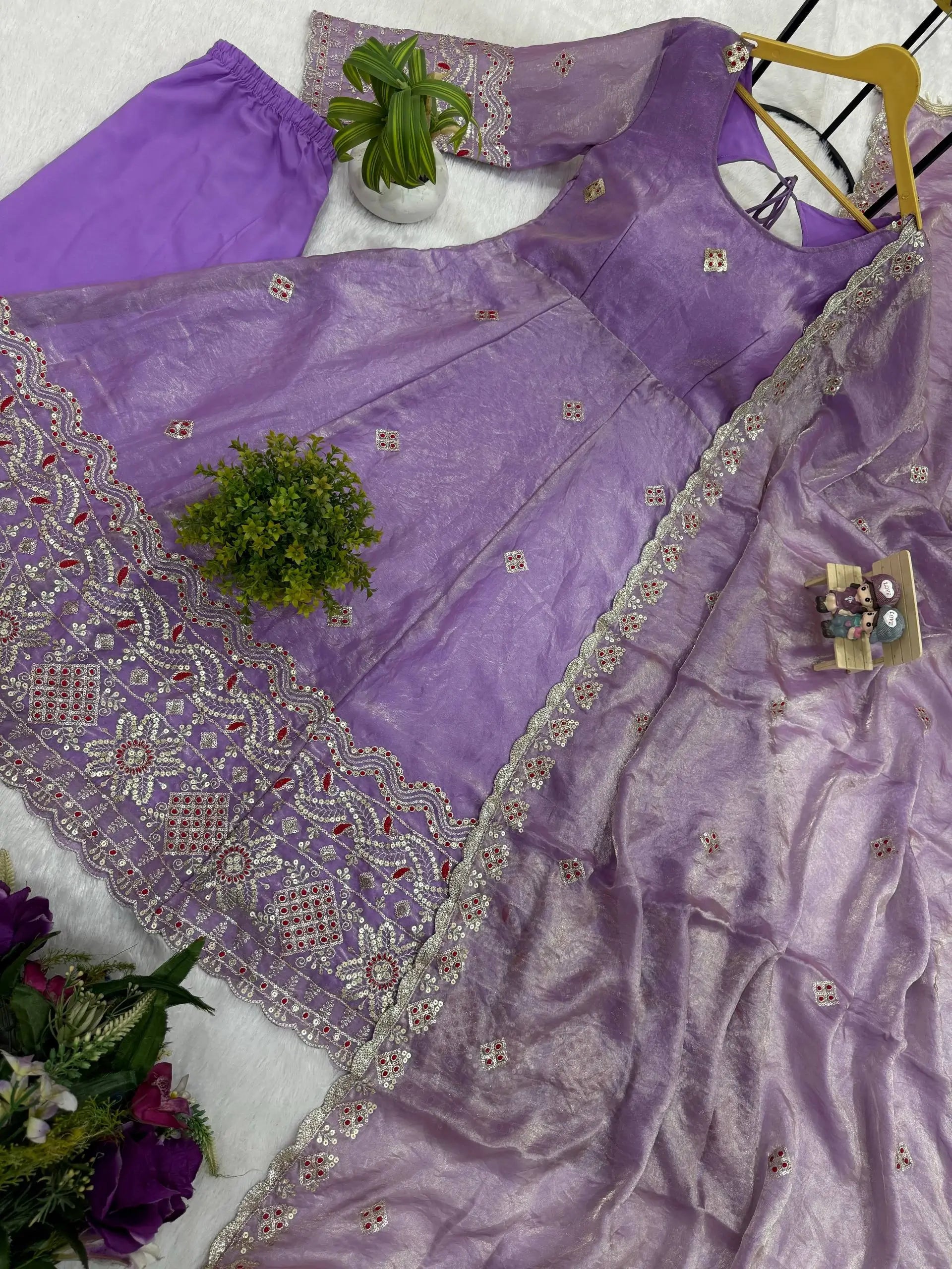 Lavender Sequin Border Anarkali Set