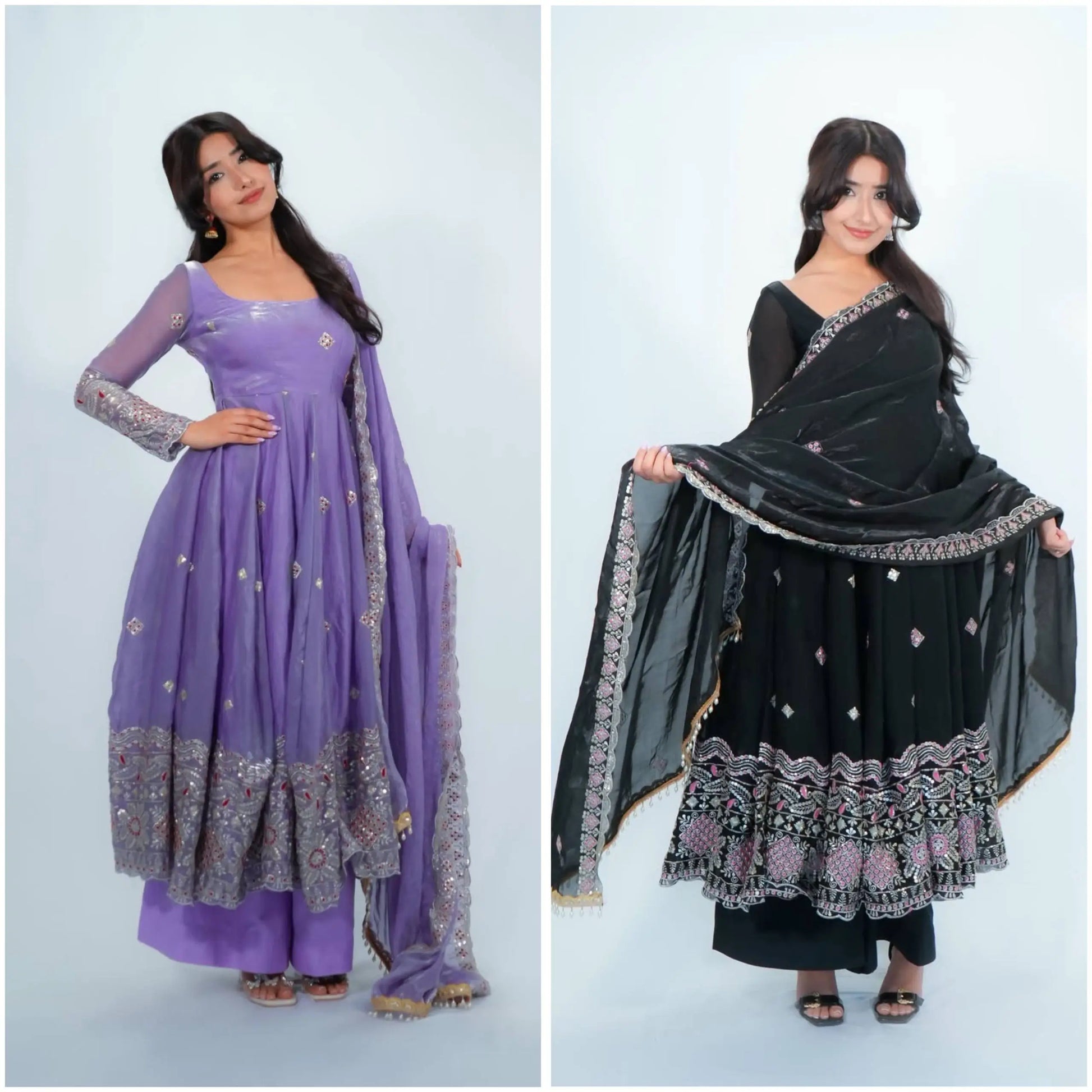 Lavender Sequin Border Anarkali Set