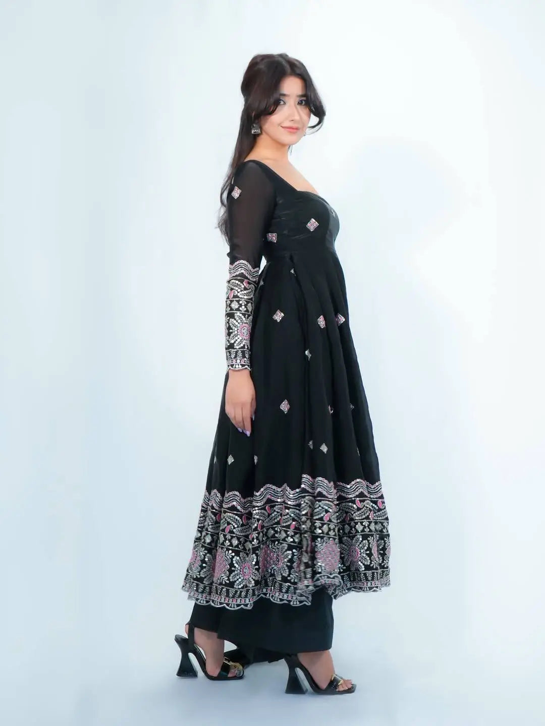 Lavender Sequin Border Anarkali Set