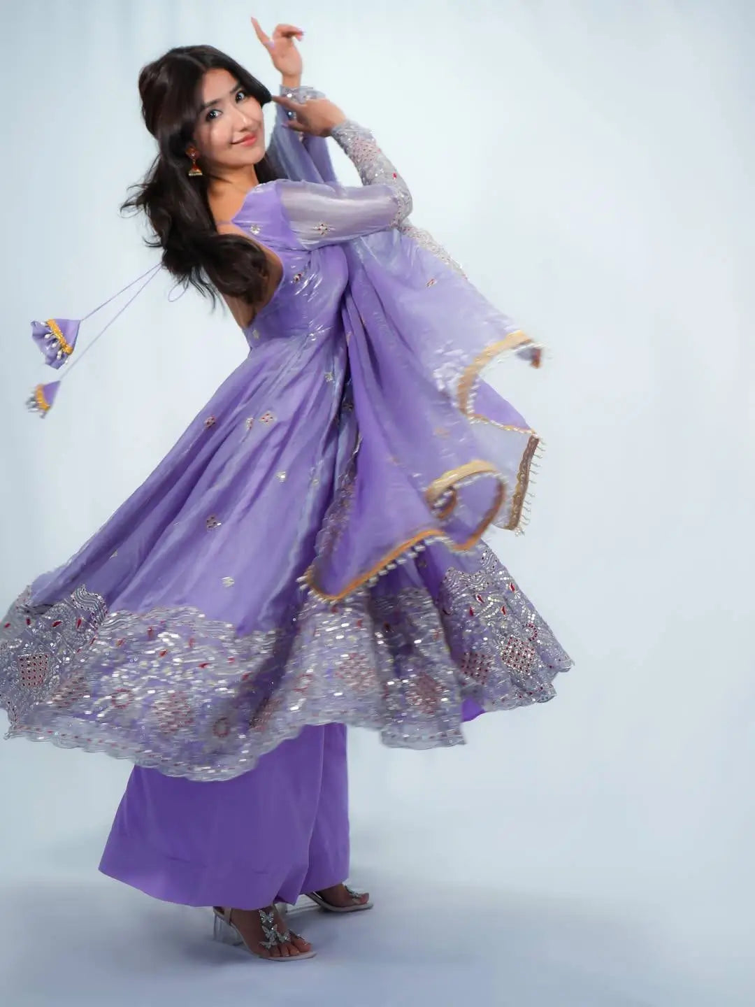 Lavender Sequin Border Anarkali Set