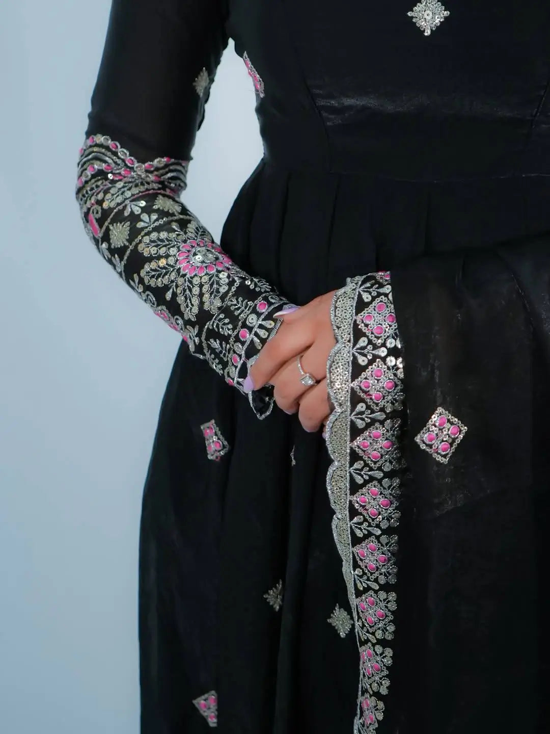 Lavender Sequin Border Anarkali Set