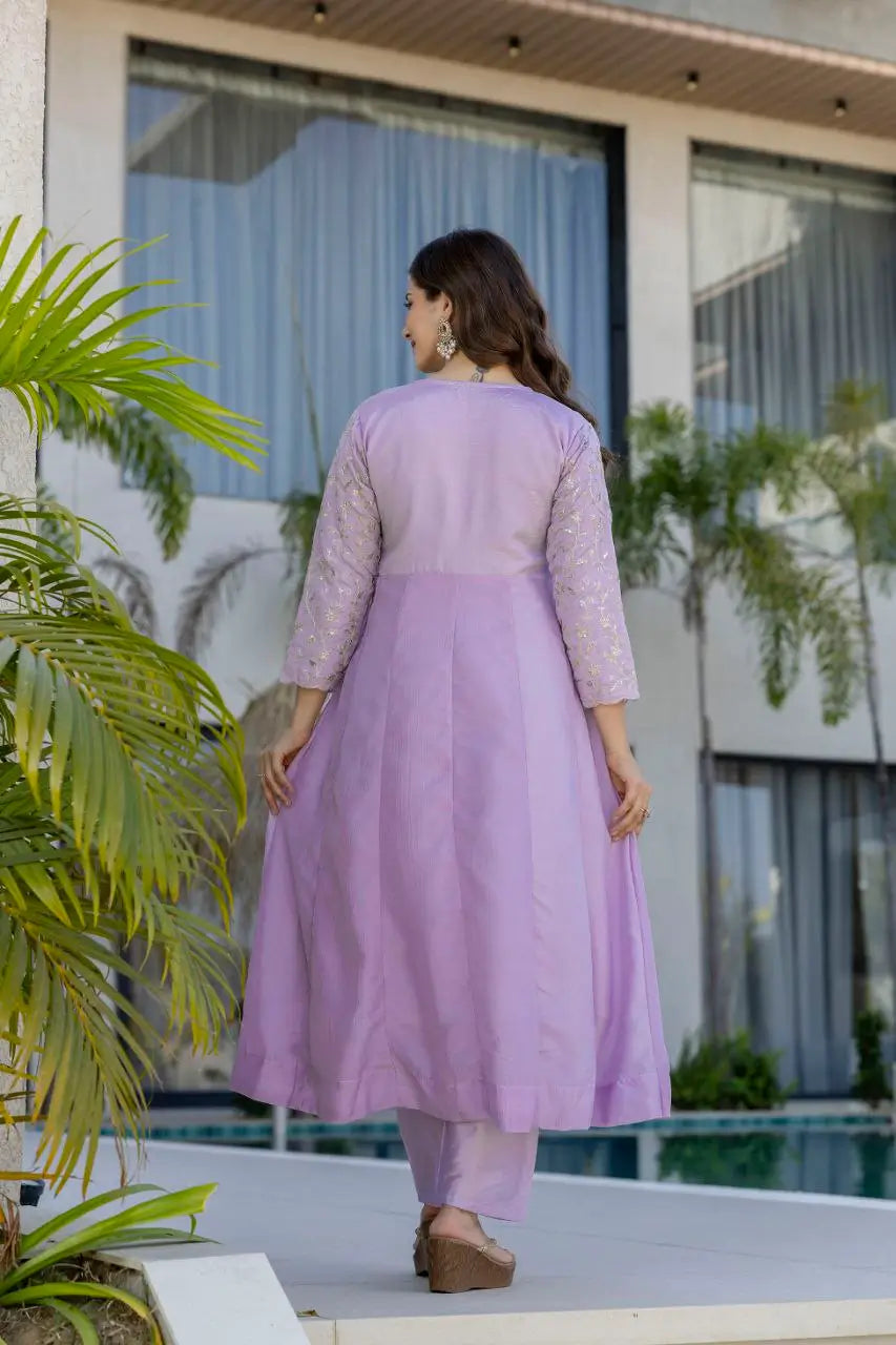 Lavender Vichitra Silk Sequin Embroidered Kurta Set with Dupatta | Elegant Festive Wear