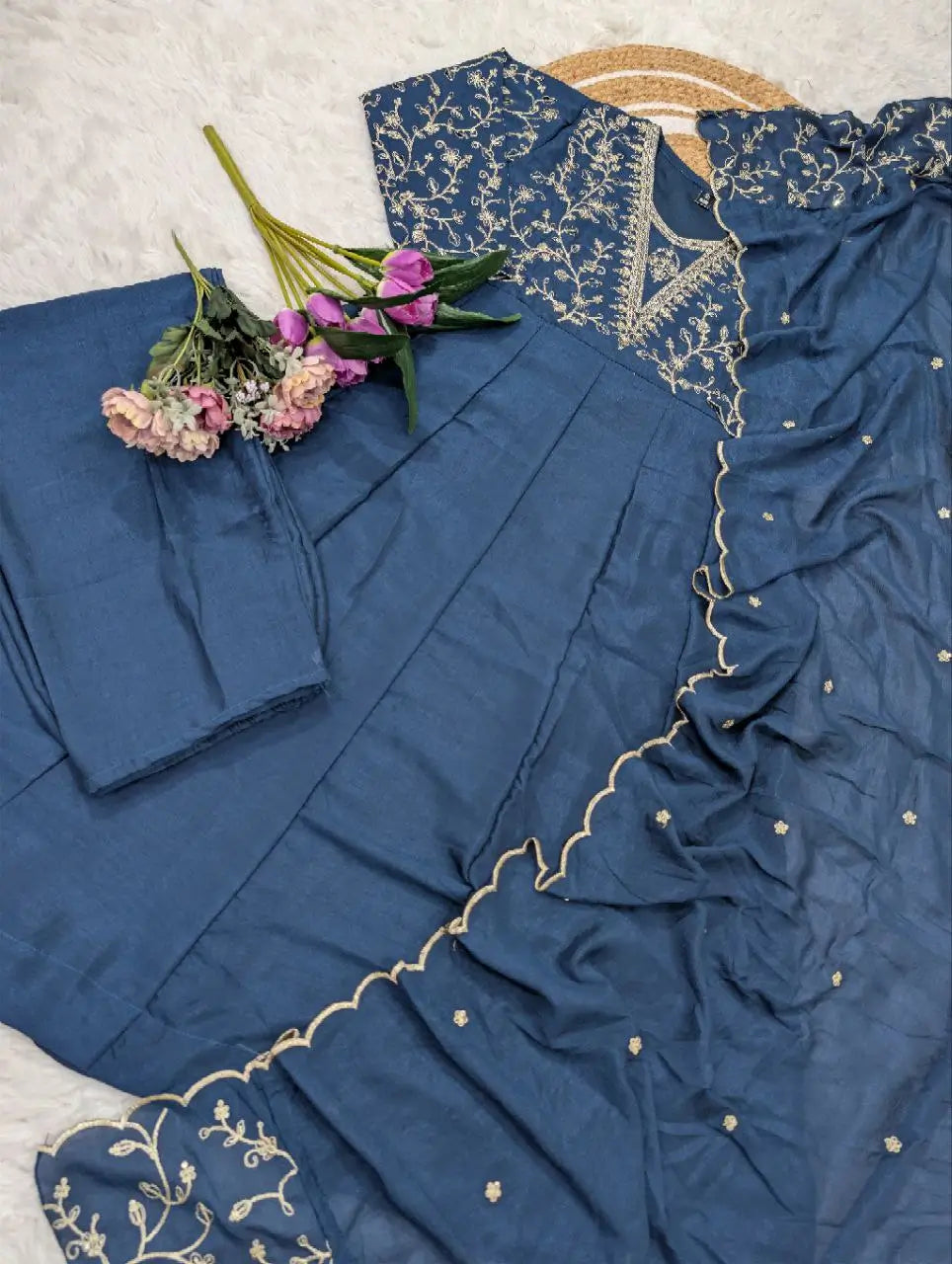 Lavender Vichitra Silk Sequin Embroidered Kurta Set with Dupatta | Elegant Festive Wear