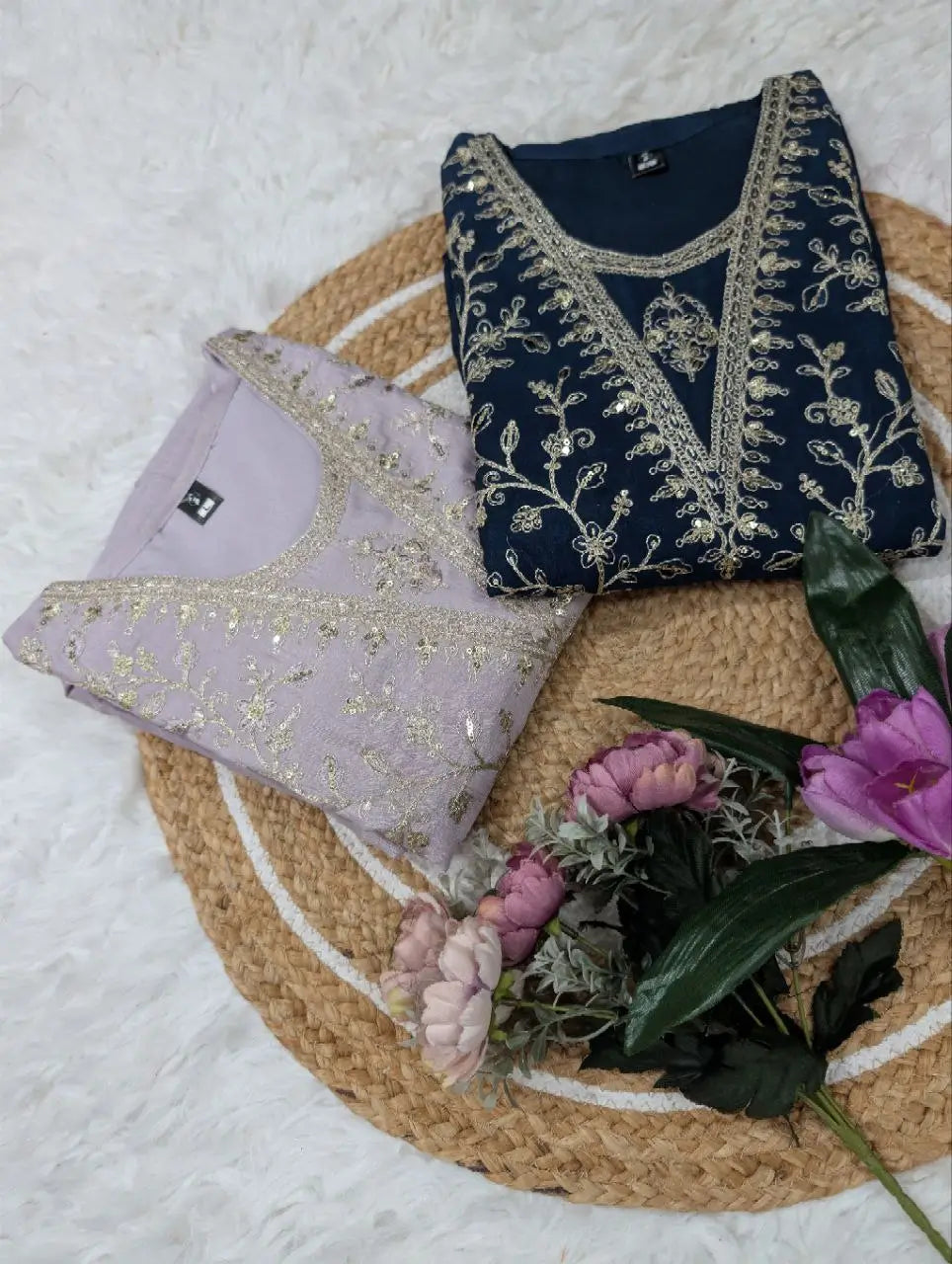 Lavender Vichitra Silk Sequin Embroidered Kurta Set with Dupatta | Elegant Festive Wear