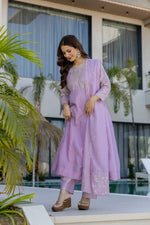 Lavender Vichitra Silk Sequin Embroidered Kurta Set with Dupatta | Elegant Festive Wear