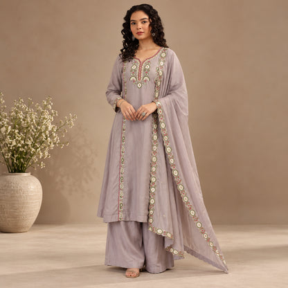 Mul Chanderi Embroidered Kurta Palazzo Set