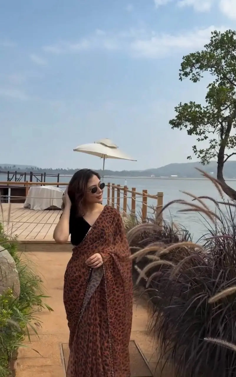 Leopard Print Georgette Saree