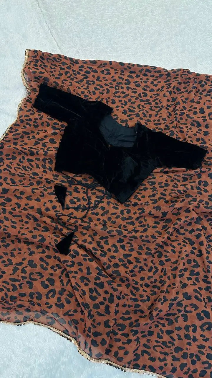 Leopard Print Georgette Saree