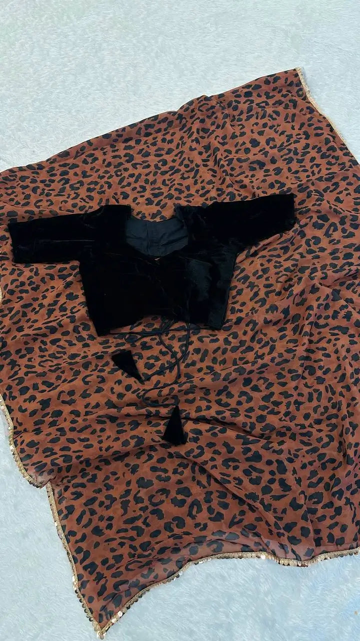Leopard Print Georgette Saree
