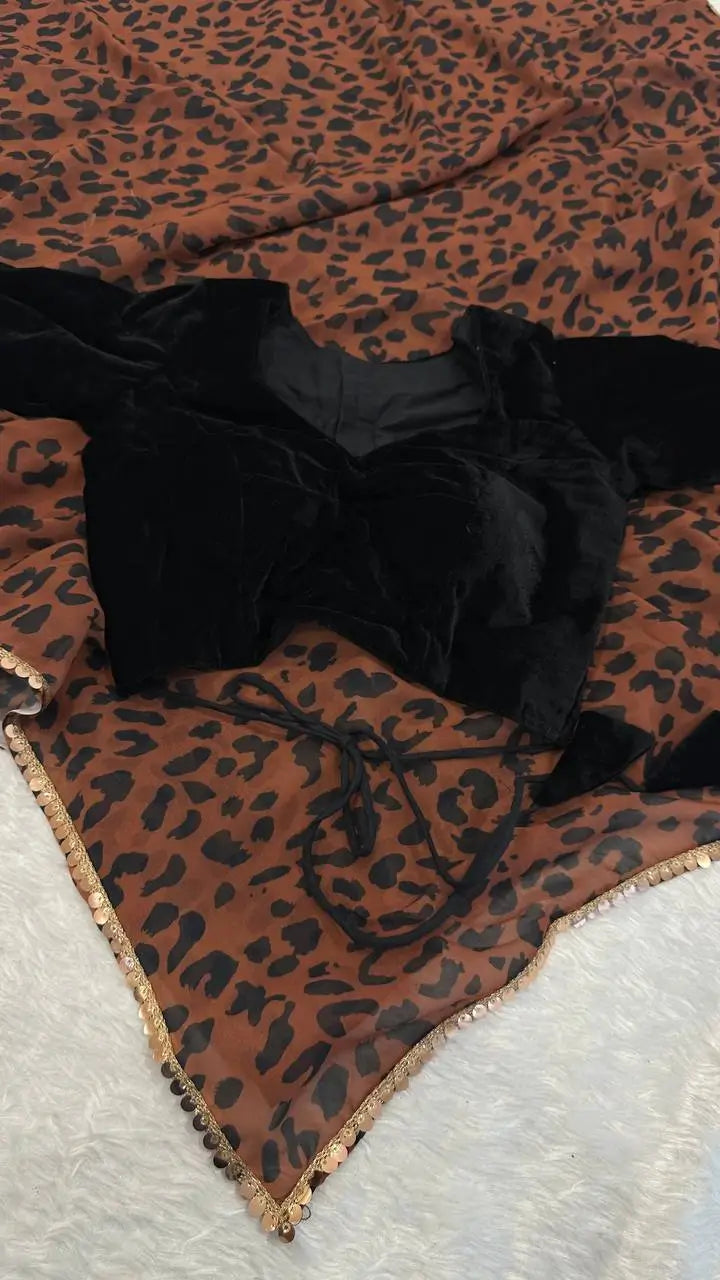 Leopard Print Georgette Saree