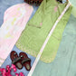 Light Green & Pink Contrast Crepe Embroidered Suit with Farshi Plazzo & Organza Dupatta