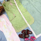 Light Green & Pink Contrast Crepe Embroidered Suit with Farshi Plazzo & Organza Dupatta