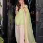 Light Green & Pink Contrast Crepe Embroidered Suit with Farshi Plazzo & Organza Dupatta