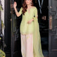 Light Green & Pink Contrast Crepe Embroidered Suit with Farshi Plazzo & Organza Dupatta